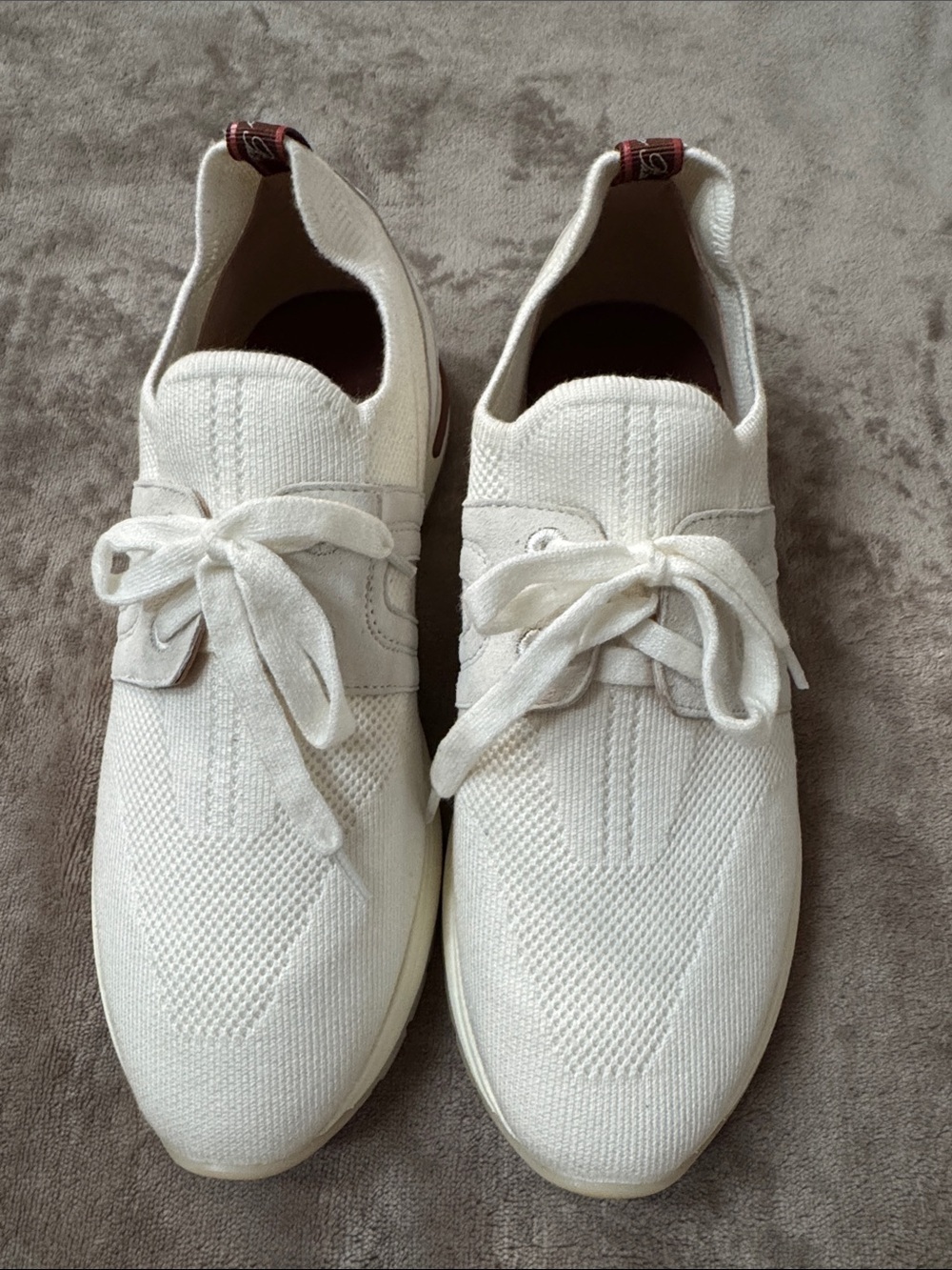 Loro Piana Cream Knit Lace-Up Sneakers